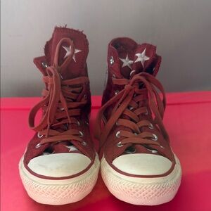 Converse Red High-Top Sneakers with Star Accents